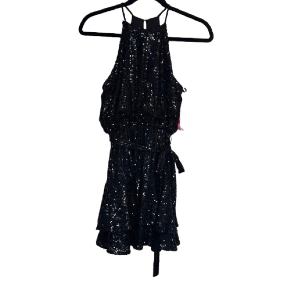 NEW Blondie Nites Women Black Lined Sequined Cocktail and Party Dress Juniors 0